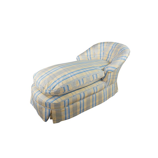 Traditional Early 20th-Century Tufted Plaid Chaise Lounge on Turned Mahogany Baluster Legs For Sale - Image 3 of 18