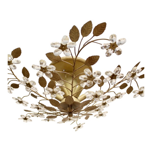 Large Crystal Floral Vine Ceiling Light Fixture | 5 Lights For Sale