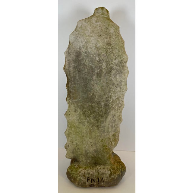 French Madonna & Child Cast Stone Garden Sculpture, Devotional Figure W/Serpent For Sale - Image 4 of 9