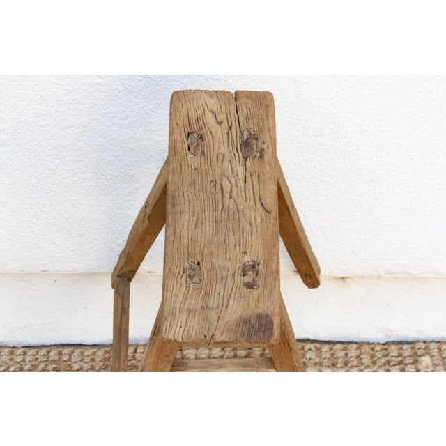 Antique Slim Top Rustic Wood Stool For Sale In Los Angeles - Image 6 of 7