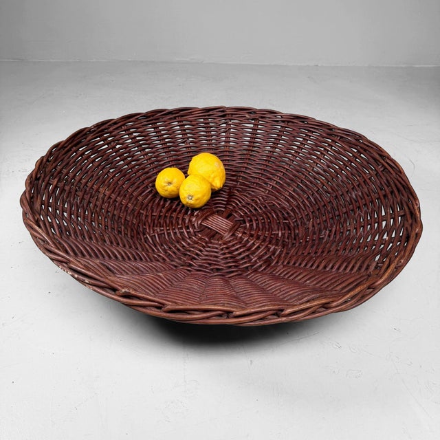 Large Japanese Handwoven Rattan Basket Bowl, 1960s-1970s For Sale - Image 14 of 15
