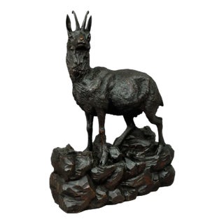 Large Carved Wood Chamois Sculpture, 1900s For Sale