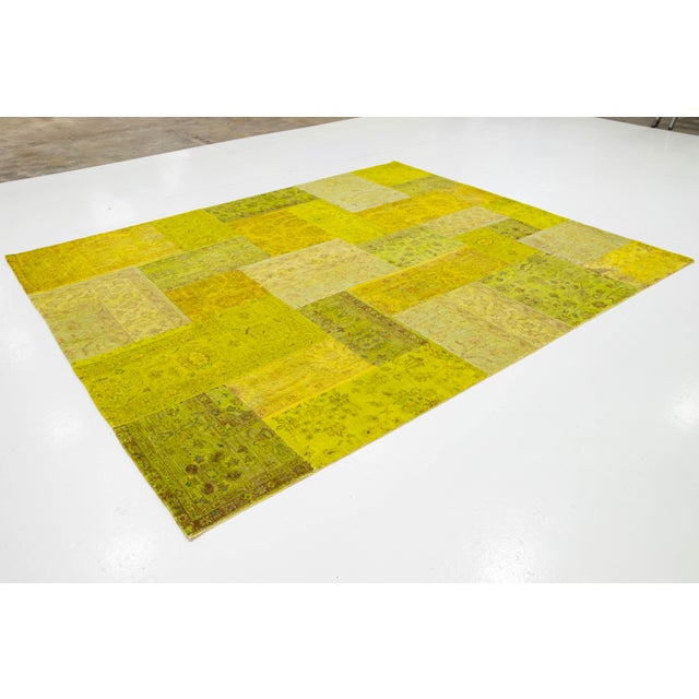 Modern Modern Handcrafted Patchwork Wool Rug in Green With Allover Design For Sale - Image 3 of 9