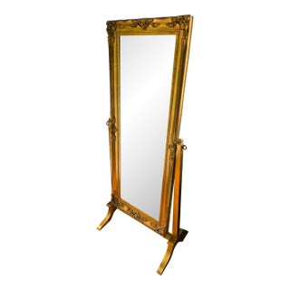 Mid 20th Century Cheval Giltwood Full-Length Floor Mirror Ornate Serpentine Frame & Adjustable Tilt Design For Sale