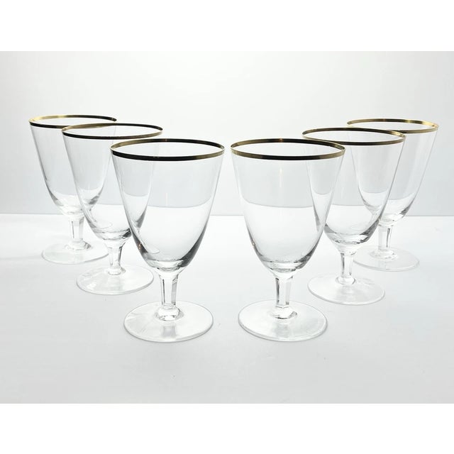 Mid-Century Modern 1960s Vintage Mid-Century Modern Minimalist 6 Gold Rim Crystal Iced Tea Glasses - Set of 6 For Sale - Image 3 of 6