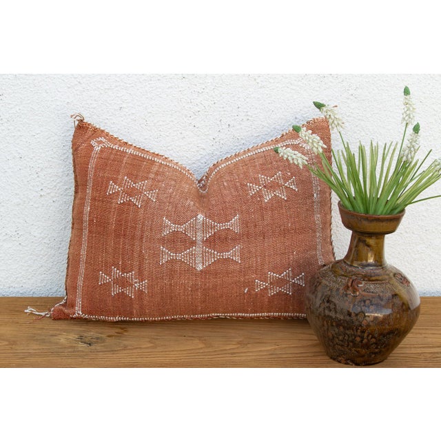 Copper Terracotta Star Lumbar Moroccan Silk Pillow For Sale - Image 8 of 8