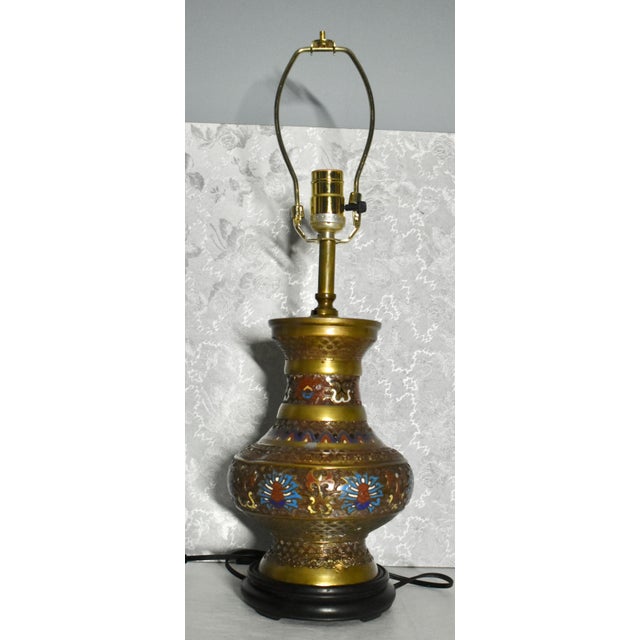 Vintage Champleve Japanese Style Electric Table Lamp For Sale - Image 9 of 13