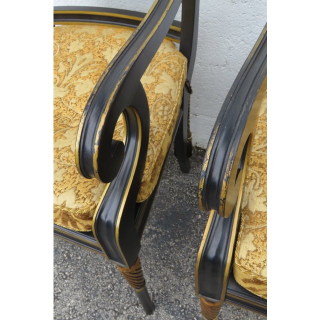 Hollywood Regency Painted Black and Gold Caned Side Chairs a Pair 6098a For Sale - Image 14 of 18