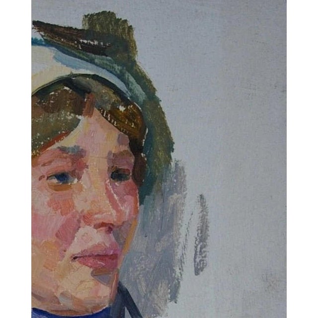 Realism Ukrainian Portrait Painting, Soviet Woman, Original Oil on Cardboard, 1975 50-40 For Sale - Image 3 of 6