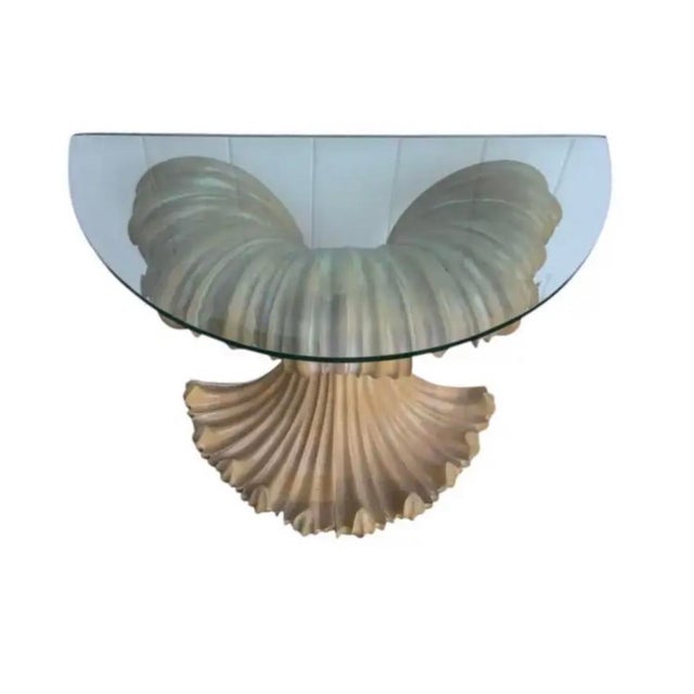 Mid-Century Modern Mid-Century Glass Top Carved Wood Console Table For Sale - Image 3 of 10