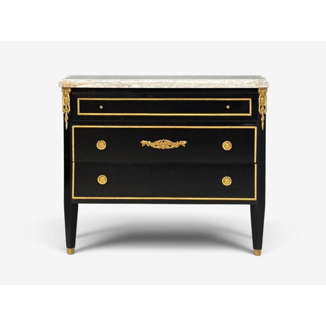 Black Louis Xvi, Hollywood Regency, Commodes, Ebonized, Bronze, Marble, 20th C. For Sale - Image 8 of 18