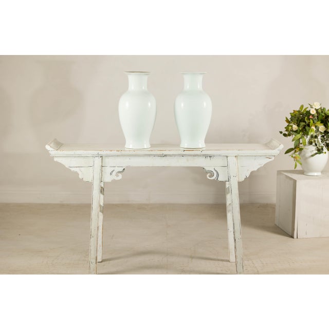 Ceramic Pair of Classic White Porcelain Vases with Timeless Elegance For Sale - Image 7 of 12
