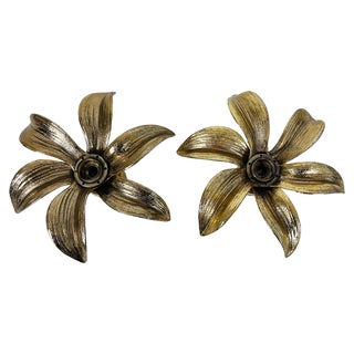 Golden Florentine Flower Shape Flushmounts attributed to Willy Daro for Massive, 1960s, Set of 2 For Sale