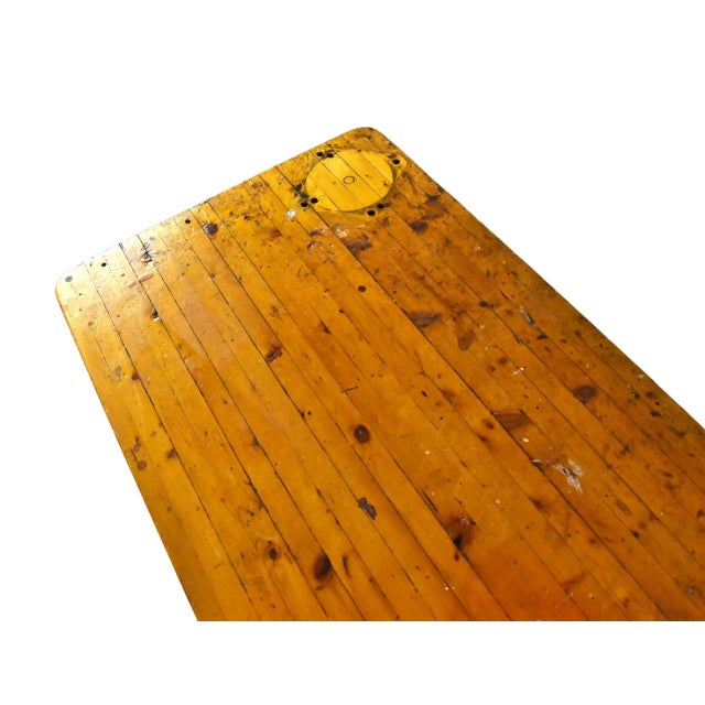 Yellow Vintage Rustic Trestle Leg Console Work Table For Sale - Image 8 of 12