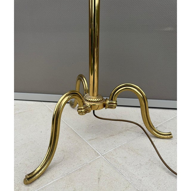 Brown Art Deco Brass & Leather Floor Lamp attributed to Hugo Gorge for Kalmar, Austria, 1930s by Hugo Gorge For Sale - Image 8 of 12