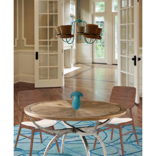 Vintage Designer Straw Hat Black Ribbon 5 Light Chandelier For Sale - Image 4 of 14