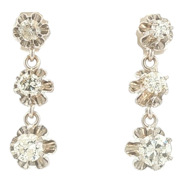 Mid 20th Century Pair of Diamond Drop Earrings For Sale