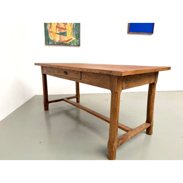 Cherrywood Farmhouse Table with Drawer and Low Stretcher, France, 1950s For Sale - Image 17 of 18