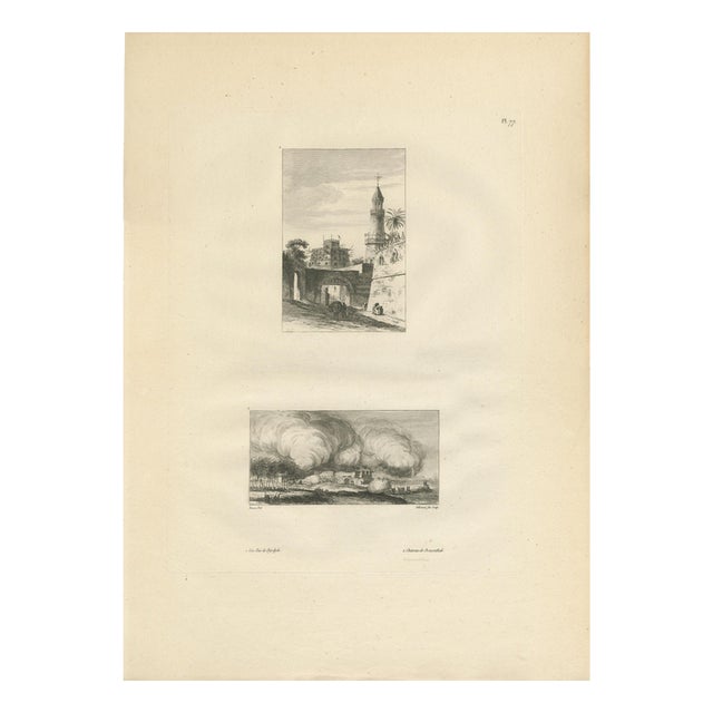 Dominique Baron Vivant Denon, Egyptian City Architecture with Tower, 1802, Engraving on Paper For Sale