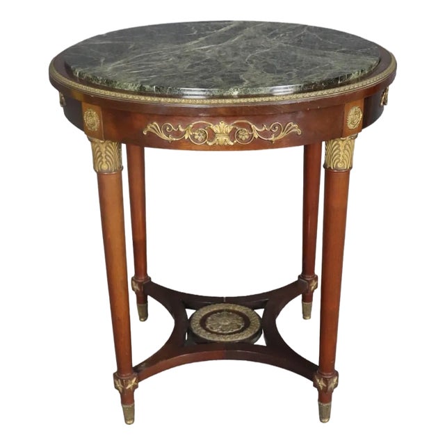 19th C Empire Bronze Mounted Marble Top Round Table For Sale