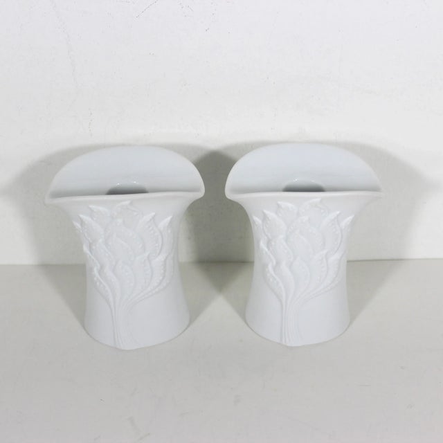 1960s Vintage 1960’s Ceramic White Bisque Candle Holders Signed M Frey Kaiser Germany, Matte White Porcelain, a Pair For Sale - Image 5 of 10