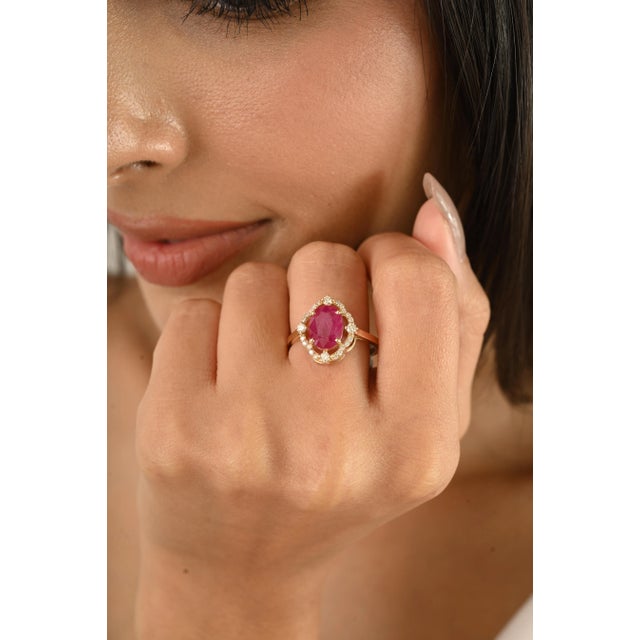Ruby Red 14k Gold Clover Diamond Estate 2.21 Ct Ruby Engagement Ring Size 5.5 For Sale - Image 8 of 12