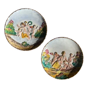 Set of 2 Capodimonte Italy Cherub Story Plates, Late 18th Century