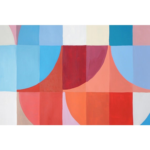 Blue 2025, Abstract Geometric Bauhaus Large Triptych of Vivid Blossoming Arcs, Acrylic Paint on Watercolor Paper by Natalia Roman For Sale - Image 8 of 11