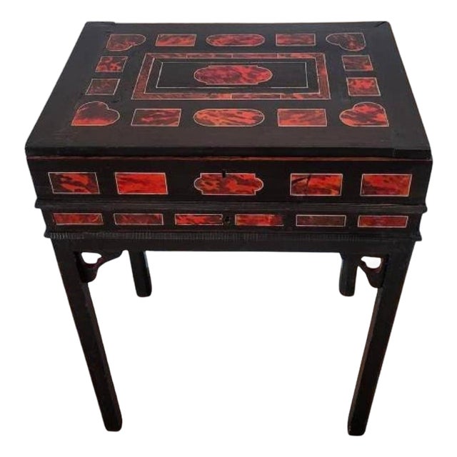 17th/18th Century Antwerp Ebonized Wood Faux Red Tortoiseshell Standing Box Silverware Chest For Sale