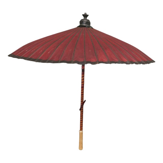 Vintage Art Deco Painted Bamboo Parasol, 1920 For Sale