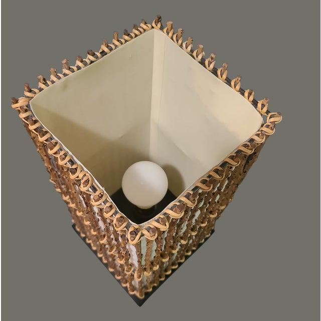 Vintage Hand Made Bali Tropical Boho Woven Cocostick Twig Table Lamp For Sale - Image 4 of 9