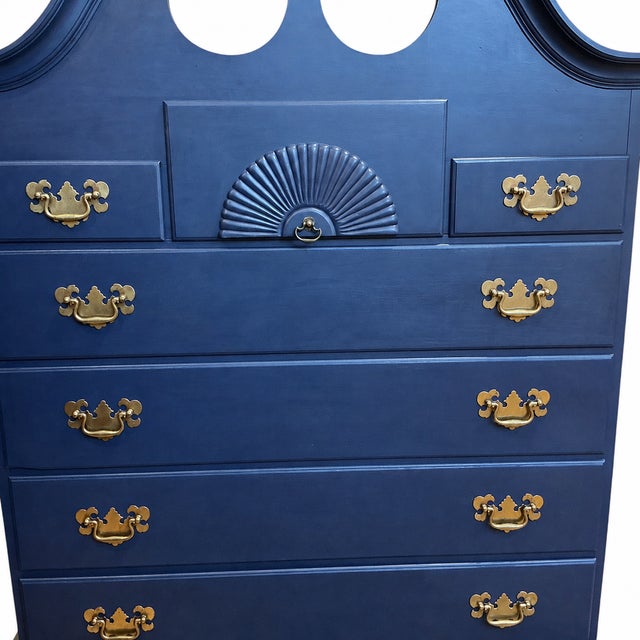 Pennsylvania House Highboy Dresser 2 Pc 11 Drawer Annie Sloan Napoleonic Blue For Sale - Image 11 of 11