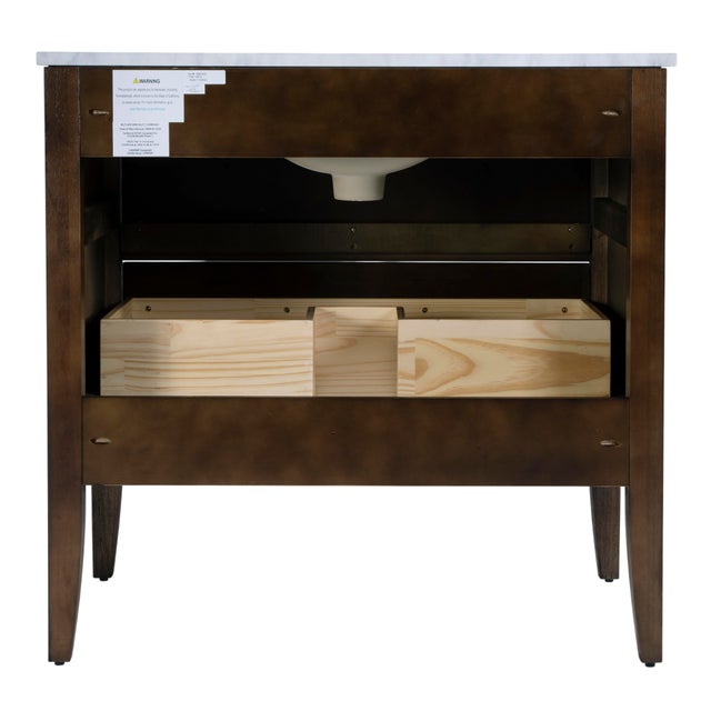 Wood Bristol 36 in. W Marble and Wood 1 Drawer Ribbed Bathroom Vanity, Dark Roast Coffee Wire Brushed For Sale - Image 7 of 9