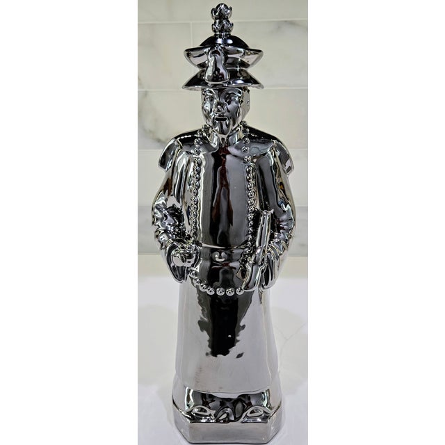 Large Vintage Chrome Chinoiserie Porcelain Scholar & Student Figurine Pair, 18 Inch For Sale - Image 4 of 17