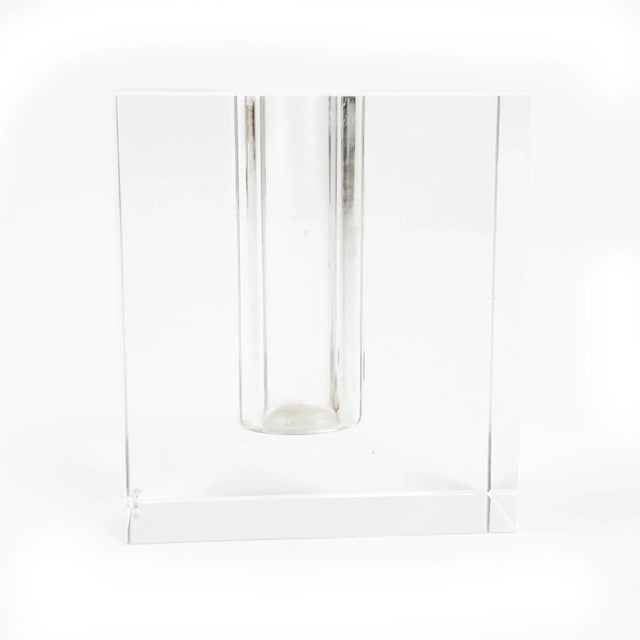 This geometric beauty boasts a post modern rectangular crystal body with inner carved cylindrical wells, offering a unique...