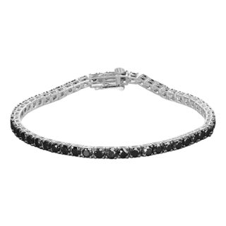 .925 Sterling Silver 8.0 Cttw 4-Prong Set Treated Black Round-Cut Diamond Classic Tennis Bracelet (Black Color, I2-I3 Clarity) - 7.25" For Sale