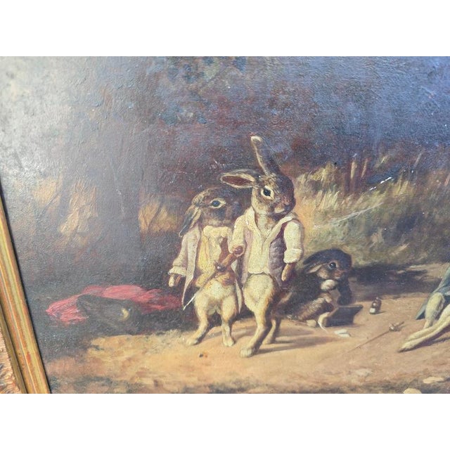 The Rabbit Duel Anthropomorphic Animal, 19th Century, Oil on Panel For Sale - Image 6 of 11