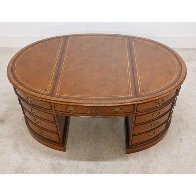 Brown Victorian Oval Partners Desk in Walnut For Sale - Image 8 of 14