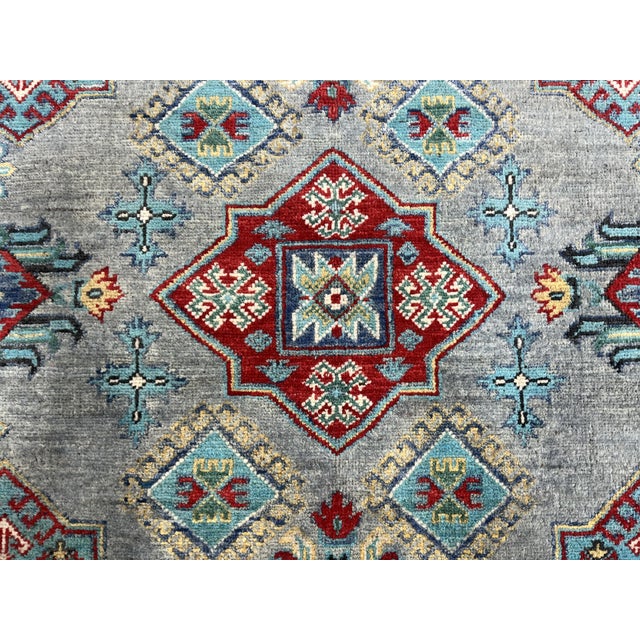 Blue-Gray Kazak Wool Tribal Area Rug, Natural Dye, 6'4" X 9'8" For Sale - Image 4 of 15