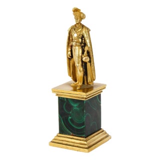 19th Century Antique Continental Gilt Bronze Malachite Sculpture Hamlet For Sale