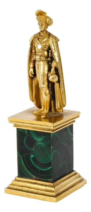 19th Century Antique Continental Gilt Bronze Malachite Sculpture Hamlet