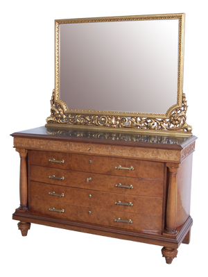 Large Liberty Dresser with Drawers and Mirror with Gilt Frame, 1940s