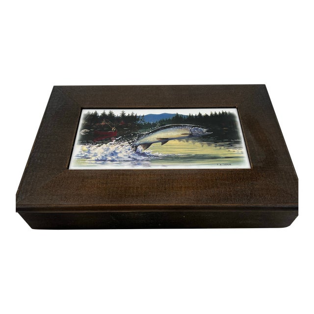 Vintage Wooden Box Fishing Theme For Sale
