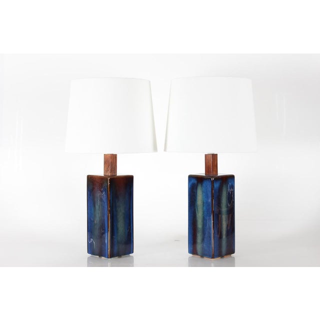 Vintage Danish Sculptural Table Lamps with Glossy Dark Blue Glaze from Søholm, 1960s, Set of 2 For Sale - Image 17 of 17