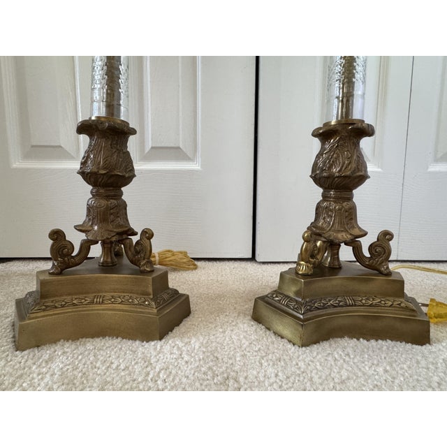 Mid 20th Century French Empire Gilt Bronze 5-Light Candelabra Lamps W/John Richard Shades For Sale - Image 9 of 18