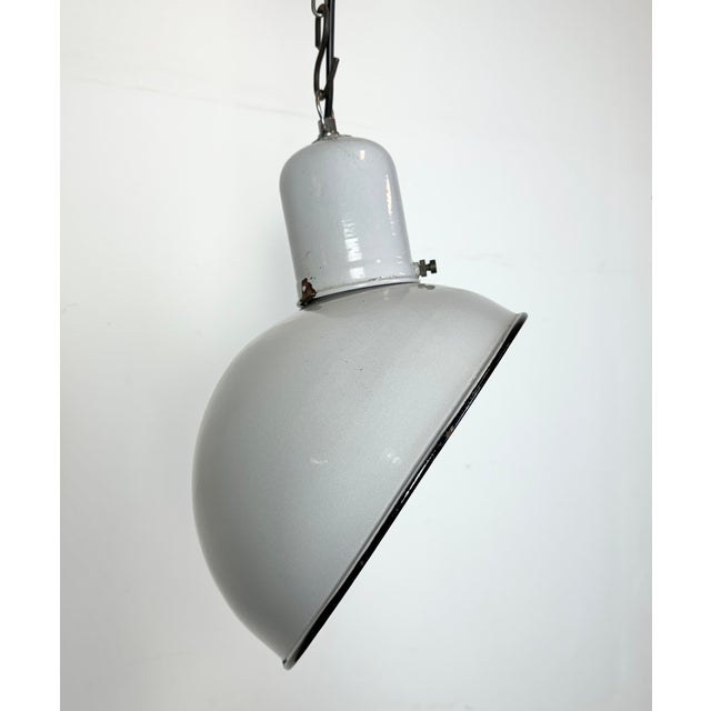 Industrial Grey Enamel Factory Pendant Lamp, 1960s For Sale - Image 4 of 18