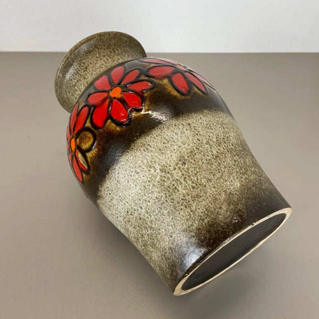 Large Fat Lava Floral Floor Vase from Scheurich, Germany, 1970s For Sale - Image 12 of 16