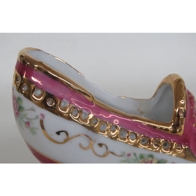Mid 20th Century Limoges China Porcelain Shoe Figurine Pink Hand Painted Flowers Gold Trim 4980b For Sale - Image 5 of 17