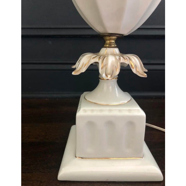 Hollywood Regency Vintage Mid-Century Hollywood Regency Porcelain Gilt Table Lamps, a Pair For Sale - Image 3 of 4