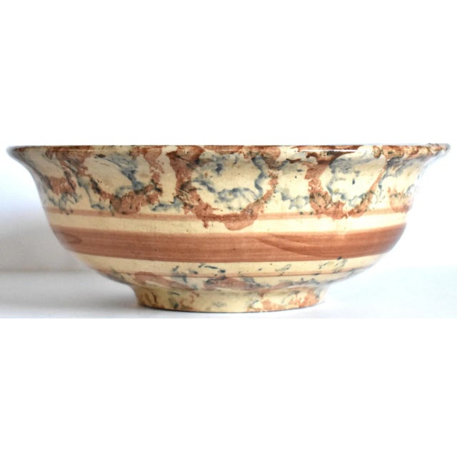 Antique 19th-Century Brown & Blue Spongeware Bowl For Sale - Image 10 of 10